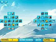 Screenshot of Antarctic Expedition Mahjong game showing various expedition items like goggles and ropes laid out on a puzzle board. Play free connect Mahjong online.