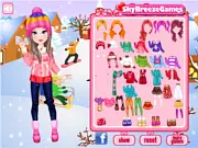 Winter Freeze dress up game, girl Kira in fresh snow, free online fashion game, colorful cold weather gear