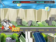 Cybernator game screenshot showing a large mech shooting projectiles in a side-scrolling stage