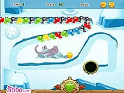 Screenshot of Dragon Chain game showing a small dragon suspended by chains over a dangerous pit, ready for a physics puzzle solution