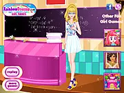 Free online game thumbnail for Dress My Lovely Teacher Up, showing a stylish teacher in a classroom setting