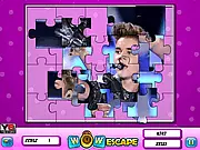 Screenshot of Justin Bieber Jigsaw Puzzle game in progress, showing several scrambled pieces and a partial image of the pop star.