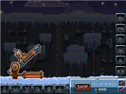 Play Canoiac Launcher Xmas free online game, character being launched from a cannon over a snowy landscape with upgrades menu visible