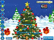 Xmas Tree Decoration free online game showing a fully decorated Christmas tree with colorful lights and a star topper