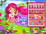 Screenshot of Cute Strawberry Shortcake Dressup game, showing the character with various options for clothes, hair, and accessories.