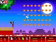 The Rabbits Eat Moon Cakes game screen showing a small rabbit character surrounded by different colored barriers and moon cakes