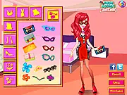 Screenshot of Super Model Fashion Week game showing the character Mina and a large selection of modern, stylish fashion items to choose from.