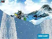 Screenshot of Batman Winter Bike game showing the Batman character riding a motorcycle over a snowy, hilly track.