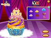 Screenshot of the Ever After High Cake Decorating game showing cupcakes being decorated with colorful frosting and magical toppings.