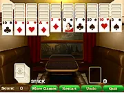 Free online Train Voyage Solitaire card game showing a tableau of colorful cards on a train theme background