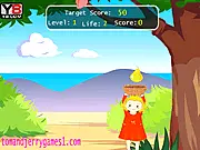 Little girl in a forest collecting fruit in a basket and avoiding falling poison apples in the free online game Girl and Fruit