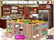 Recycled Kitchen free online sorting game screenshot. Sorting different types of trash and recyclables into bins.