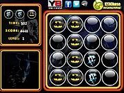 Screenshot of Batman vs Joker Memory Balls game board, showing a central grid with a pattern of Batman icons and transparent surrounding balls.