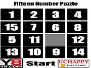Fifteen Number Puzzle game screenshot showing a 4x4 grid with numbered tiles scrambled, ready to be solved.