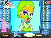 Frankie Stein Monster High Makeover game image showing Frankie Stein after a complete beauty treatment, wearing a stylish outfit and new hairstyle, ready to play free online