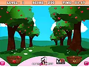 Pony's Apple game screen showing a pony collecting apples from a tree and sorting them into two baskets, play free online skill game