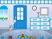 Wow Meow Escape free game screenshot showing a mysterious room with interactive objects, keys, and a challenging environment.