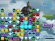 Robot Clix free online puzzle game screenshot showing a grid of colorful robots about to be eliminated by a player's click