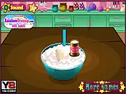 Screenshot of the Delicious Cherry Pie cooking game, showing a kitchen counter with ingredients ready for mixing and baking a fresh fruit pie.