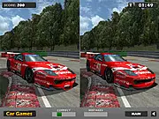 Sports Cars Differences free online game screenshot showing two identical photos of a red sports car side-by-side with circles highlighting the differences.