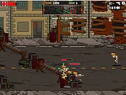 Frontline Defender siege free game screenshot showing a soldier shooting enemies from behind a barricade in a ruined city.