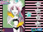 Screenshot of the Rochelle Goyle Hairstyle Game showing the Monster High character and various styling tools for washing and cutting her hair.