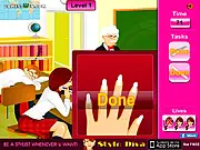 Classroom Makeup Game screenshot showing a female student secretly applying lipstick at her school desk while the teacher is looking away