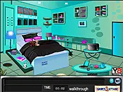 Screenshot of the free online puzzle game Little Boy Bedroom Escape, showing a brightly colored room with various objects and clues to solve.