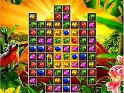 Screenshot of the free online puzzle game Ancient Maya Treasures, showing a board filled with colored jewels and stone slabs in a Mayan pyramid setting.