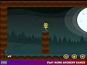 Screenshot from Zombie Impaler showing a player shooting an arrow at a zombie horde in the village.