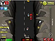 Screenshot of Gold Mine Drive free online game showing a small vehicle racing through a mine shaft with gold and other cars