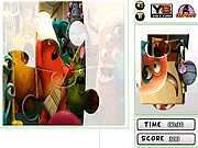 Screenshot of Monsters University Jigsaw Puzzle free online game showing Mike Wazowski and Sulley as a partially solved puzzle