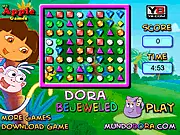 Dora Bejeweled free online match-3 puzzle game featuring Dora the Explorer on PlayArcadeHub