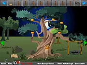 Screenshot of Pumpkin Forest Escape game, point and click puzzle in a pumpkin-themed house, free online escape game