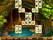 Wild Africa Mahjong free online game screenshot showing a layout of mahjong tiles featuring African animals like lions and giraffes