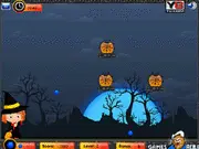 Screenshot of Halloween Pumpkin Salvage game, showing a witch character shooting colored pumpkins to save them and get candy. Play free online game.