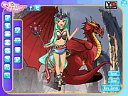 Dragon Tamer Girl Dressup free online game, fantasy warrior outfit selection, cute girl with wand and accessories on PlayArcadeHub