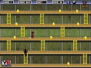 Screenshot of the Ninja Ladder War game showing two cartoon ninjas racing up wooden ladders while avoiding bombs and other hazards