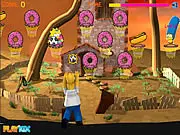 Screenshot of Simpson Hoops free online game showing Homer Simpson throwing a basketball towards a moving hoop