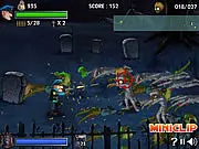 Screenshot of Zombie Trapper 2 game showing the player using traps and guns to defend a base from a horde of approaching zombies