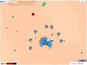 A survivor shooting a group of cartoon zombies who are aggressively trying to reach a pile of colorful candy in the free game Zombies Want Your Candy.
