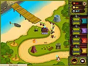The Keeper of 4 Elements Tower Defense gameplay screenshot showing elemental towers (fire, water, earth) placed along a winding path to defend against an oncoming army of fantasy enemies. Play free online TD game.