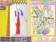 Screenshot of the Fashion Studio Office Outfit Design game showing the player using a sewing machine to sew a custom-designed work outfit