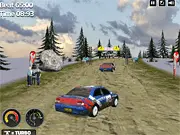 Super Rally Extreme free online racing game screenshot, showing a rally car speeding across a dirt track, PlayArcadeHub car game.