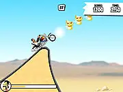 Tricky Rider stunt bike game, player performing a trick in the air, collecting Skullz for bonus points