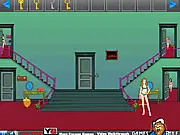 The main screen for Halloween Fancy Dress Escape showing an elaborately decorated room, featuring various hidden objects and clues needed to solve the mystery and escape