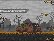 Frogout free online game screenshot, a green frog preparing to shoot its sticky tongue at an object while navigating a toxic, polluted physics puzzle environment
