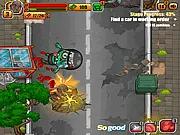 Bloodbath Adventure zombie shooter game screenshot with player fighting undead on a city street, free to play online