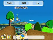 Simpson's Bike Rally free online game, The Simpsons family racing on bikes, play Homer Marge Bart Lisa, unlock Spongebob version, play on PlayArcadeHub