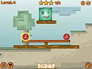 Screenshot of the Soul Shift free online game showing a blue circular object positioned on a platform next to several red rectangular blocks that need to be knocked off